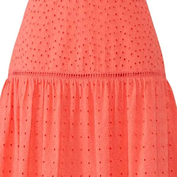 Draper James Dress 14-Pink Coral Midi Eyelet Fit & Flare Cotton Cottagecore Boho - Picture 6 of 8